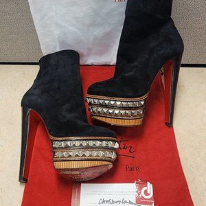 Christian Louboutin Faolo Studded Platform Suede Red Sole Booty Black